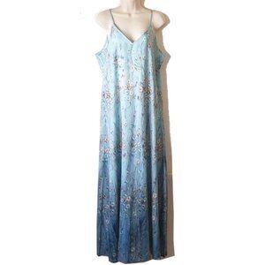 NWT Satin Maxi Slip Dress XL 58" Long Blue Gradient Floral